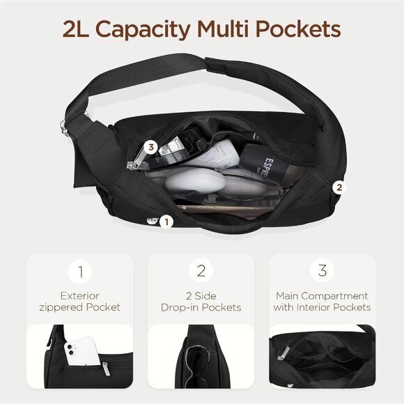 Versatile Nylon Crescent Tote - Multi-Pocket Shoulder Bag for Daily Essentials - Picture 4 of 7